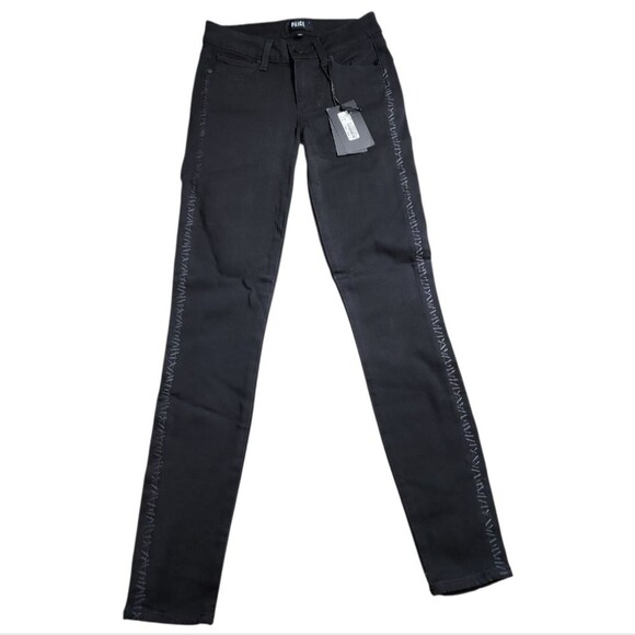 NWT Paige Verdugo Ankle in Night Shadow Black Embroidery Skinny Jeans 24 Slim - Picture 1 of 8